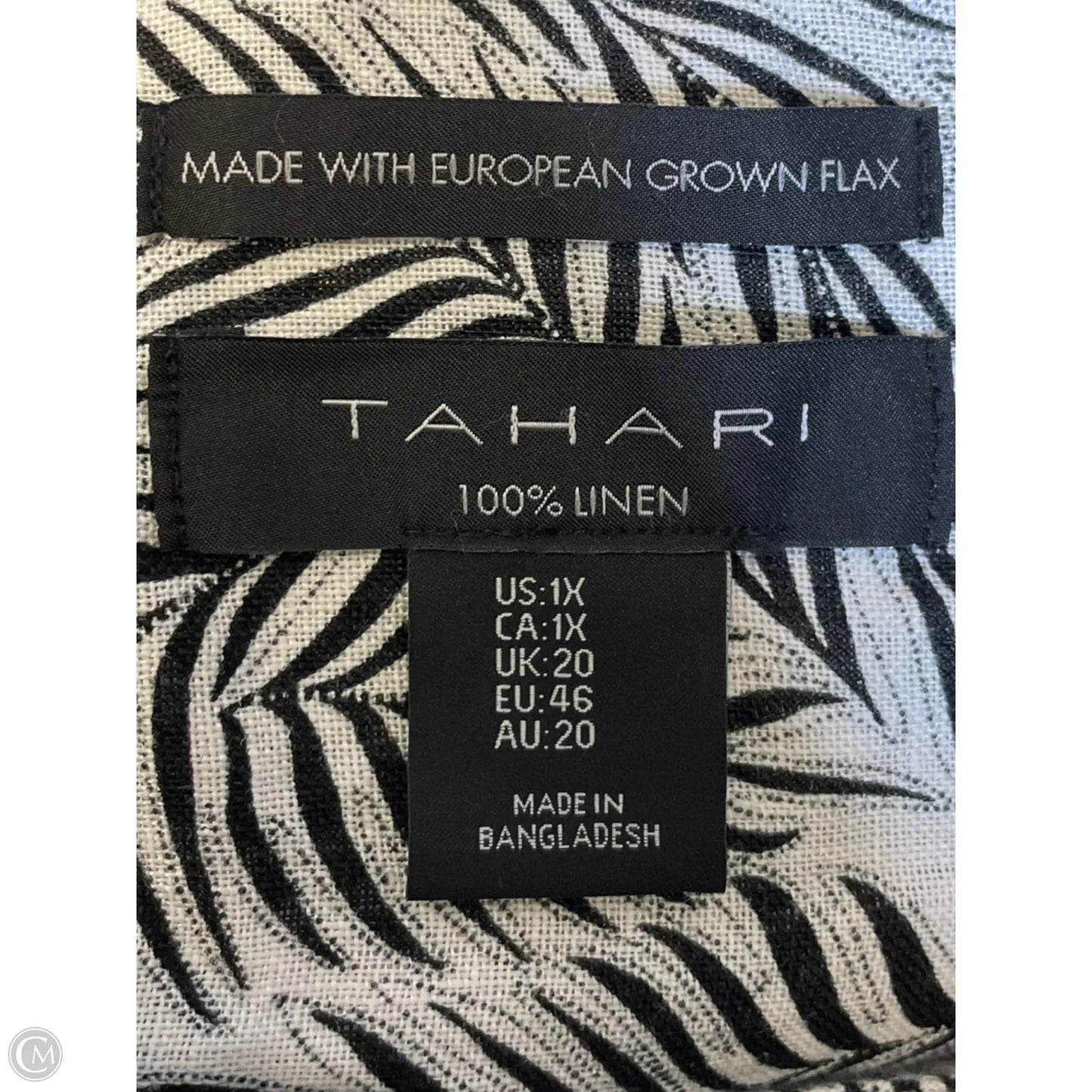 Top 3/4 Sleeve By Tahari In Black & White, Size: Xl