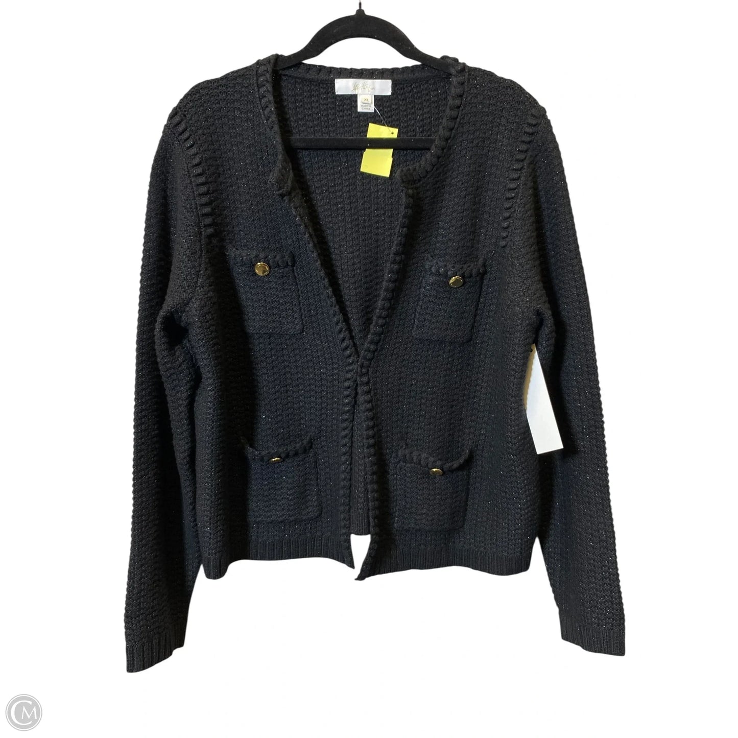 Sweater Cardigan Designer By Lilly Pulitzer In Black & Gold, Size: Xl