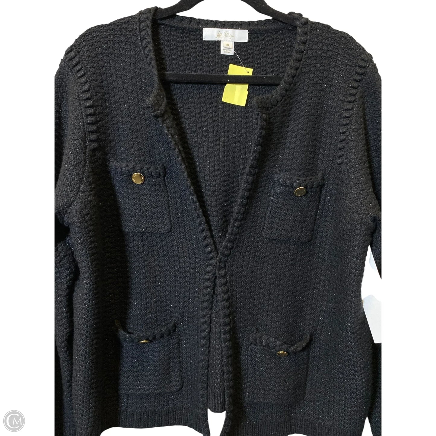 Sweater Cardigan Designer By Lilly Pulitzer In Black & Gold, Size: Xl