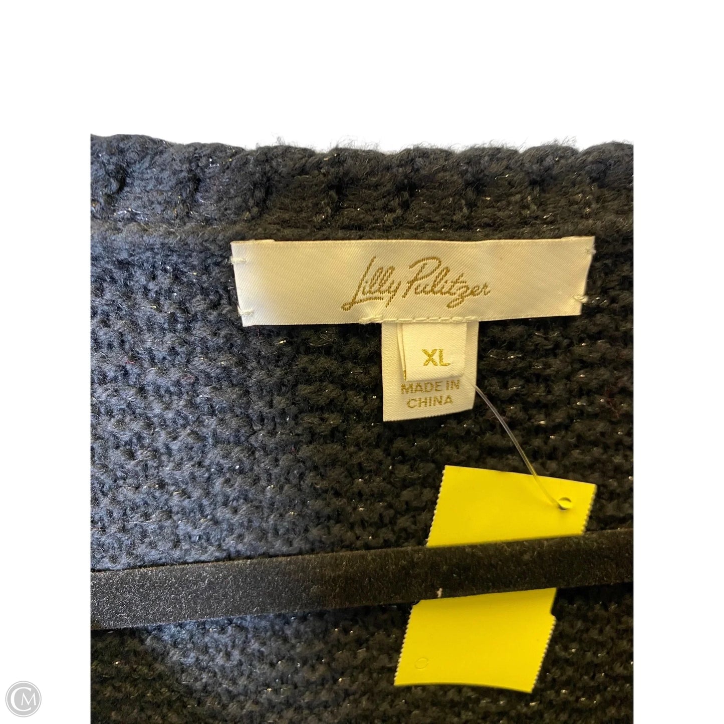 Sweater Cardigan Designer By Lilly Pulitzer In Black & Gold, Size: Xl