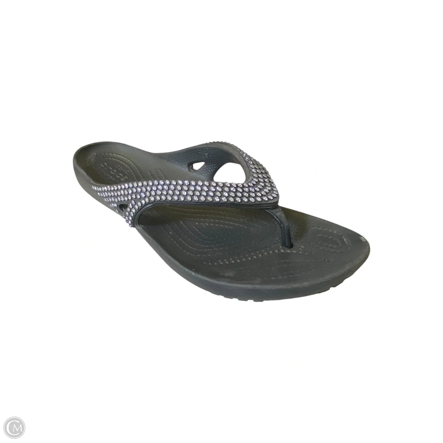 Sandals Flats By Crocs In Black & Silver, Size: 10
