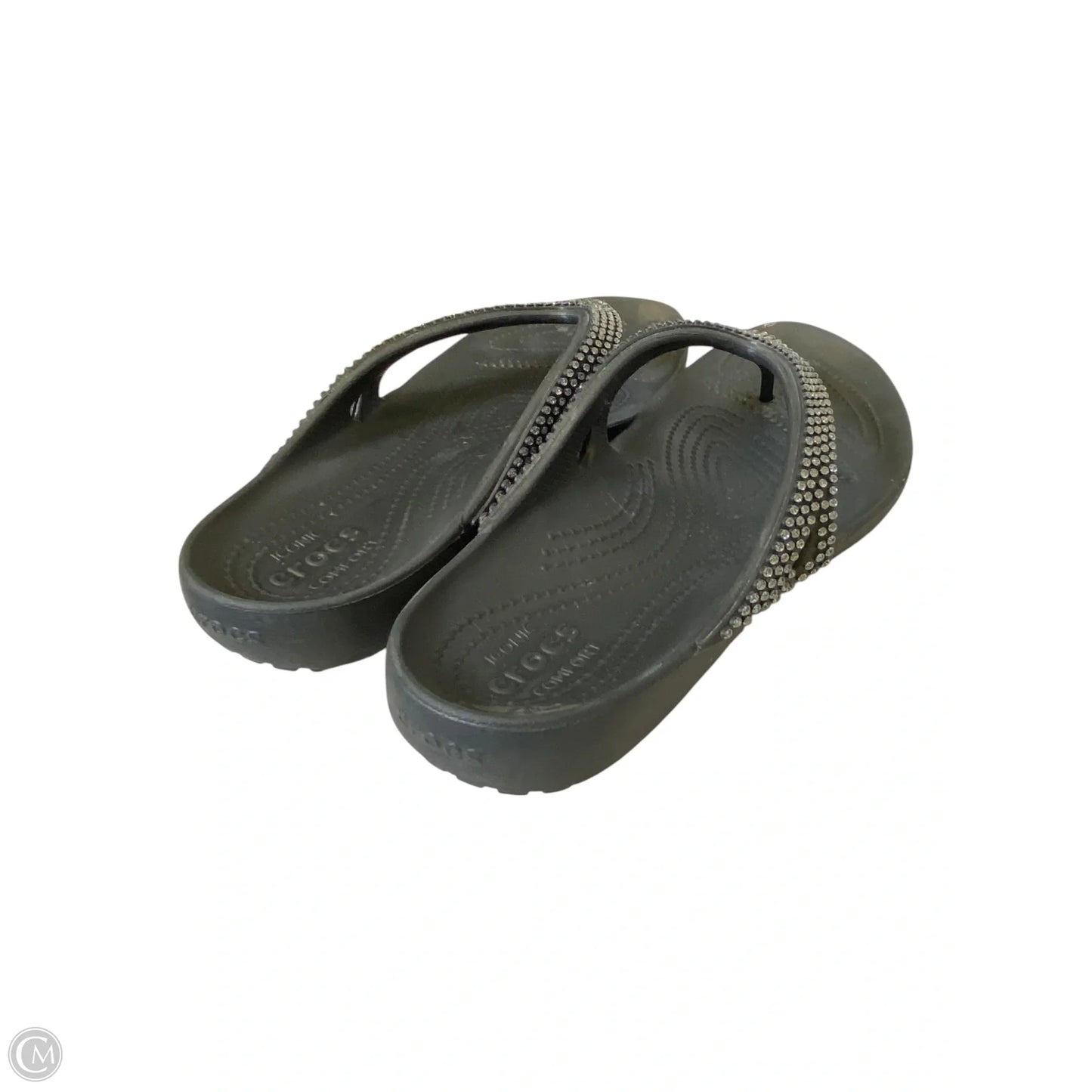 Sandals Flats By Crocs In Black & Silver, Size: 10