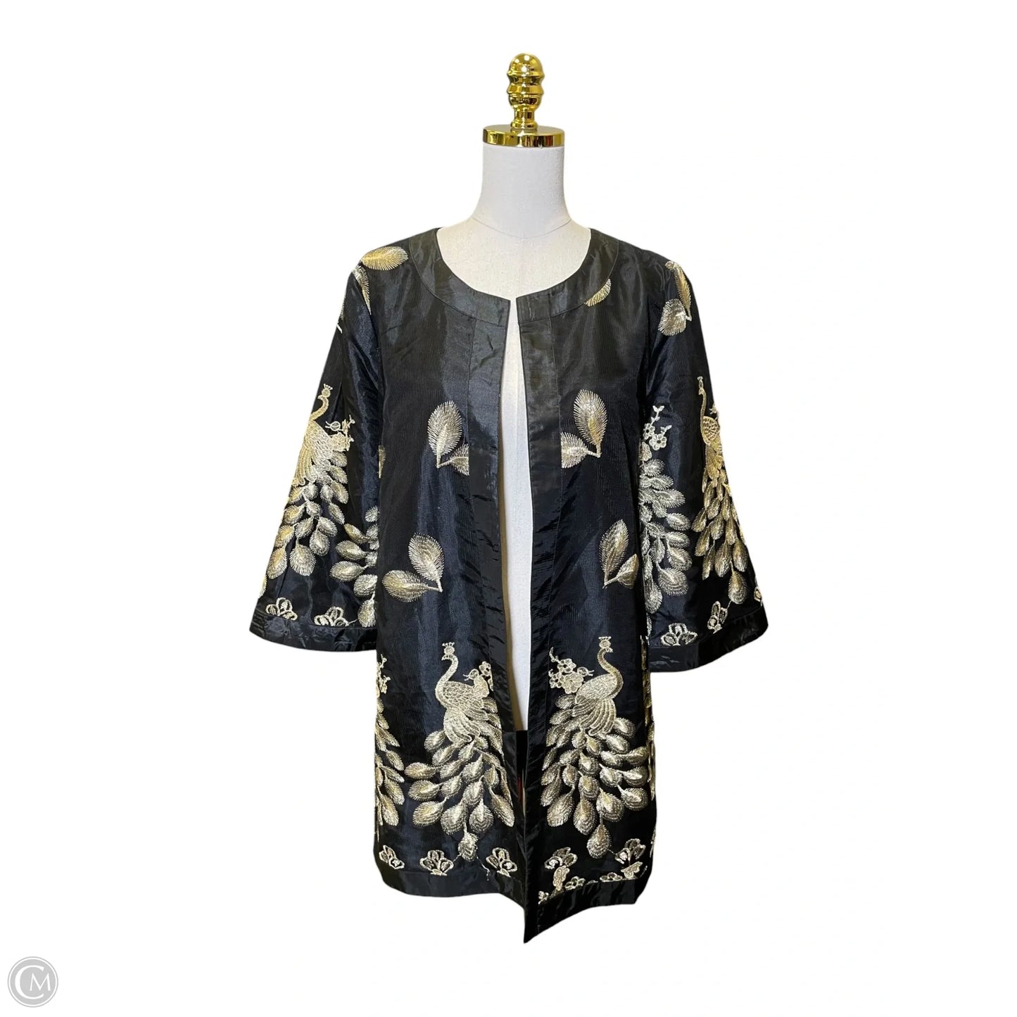 Kimono By Clothes Mentor In Black & Gold, Size: L