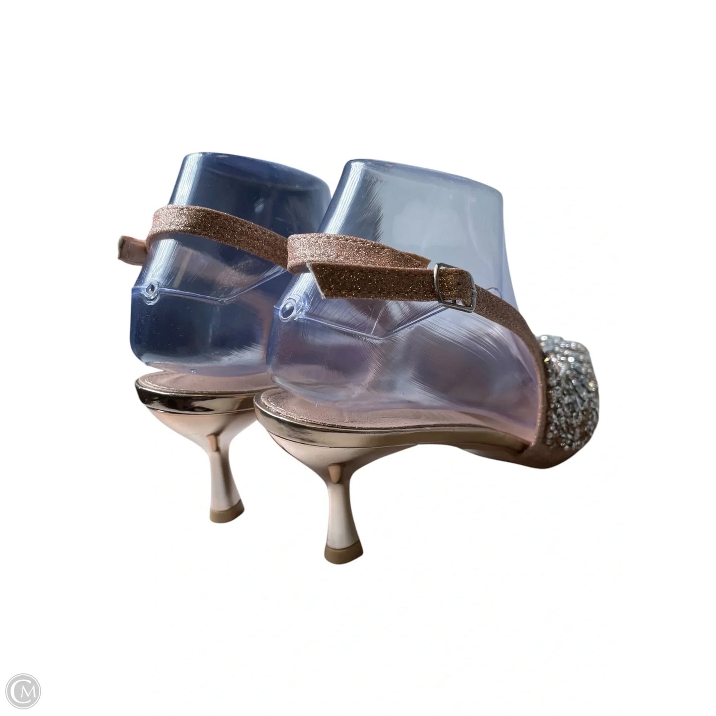 Shoes Heels Kitten By Clothes Mentor In Silver & Tan, Size: 10.5