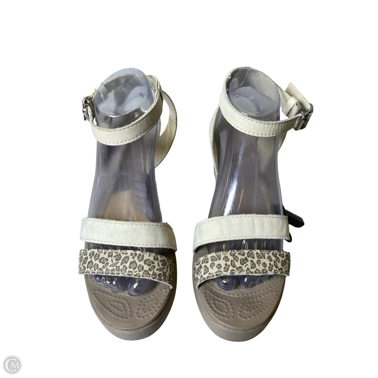 Sandals Heels Wedge By Crocs In Grey & Tan, Size: 10
