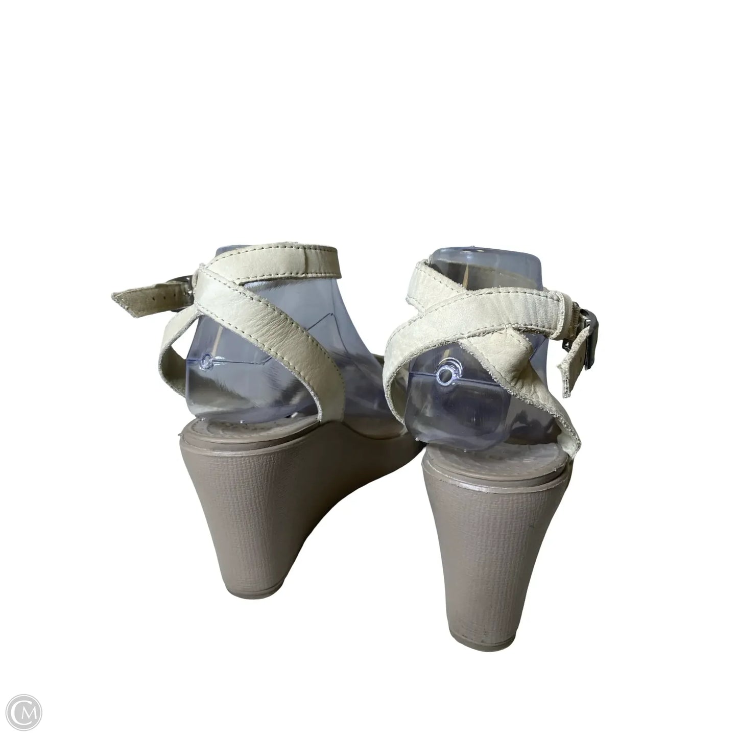 Sandals Heels Wedge By Crocs In Grey & Tan, Size: 10
