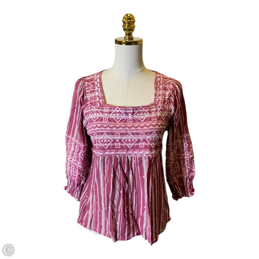 Blouse Long Sleeve By Savanna Jane In Pink & White, Size: S