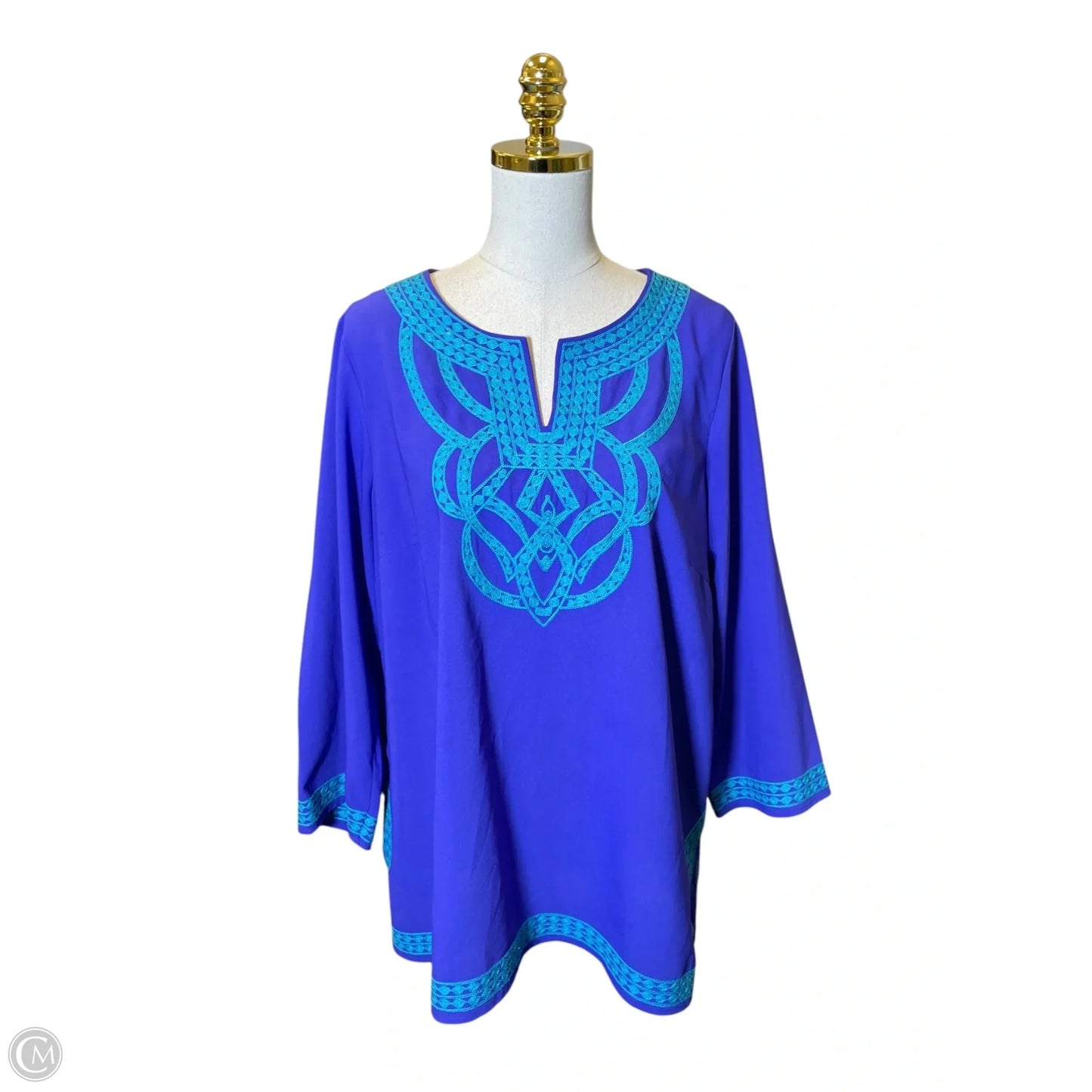 Blouse Long Sleeve By Linea By Louis Dellolio In Blue & Purple, Size: L