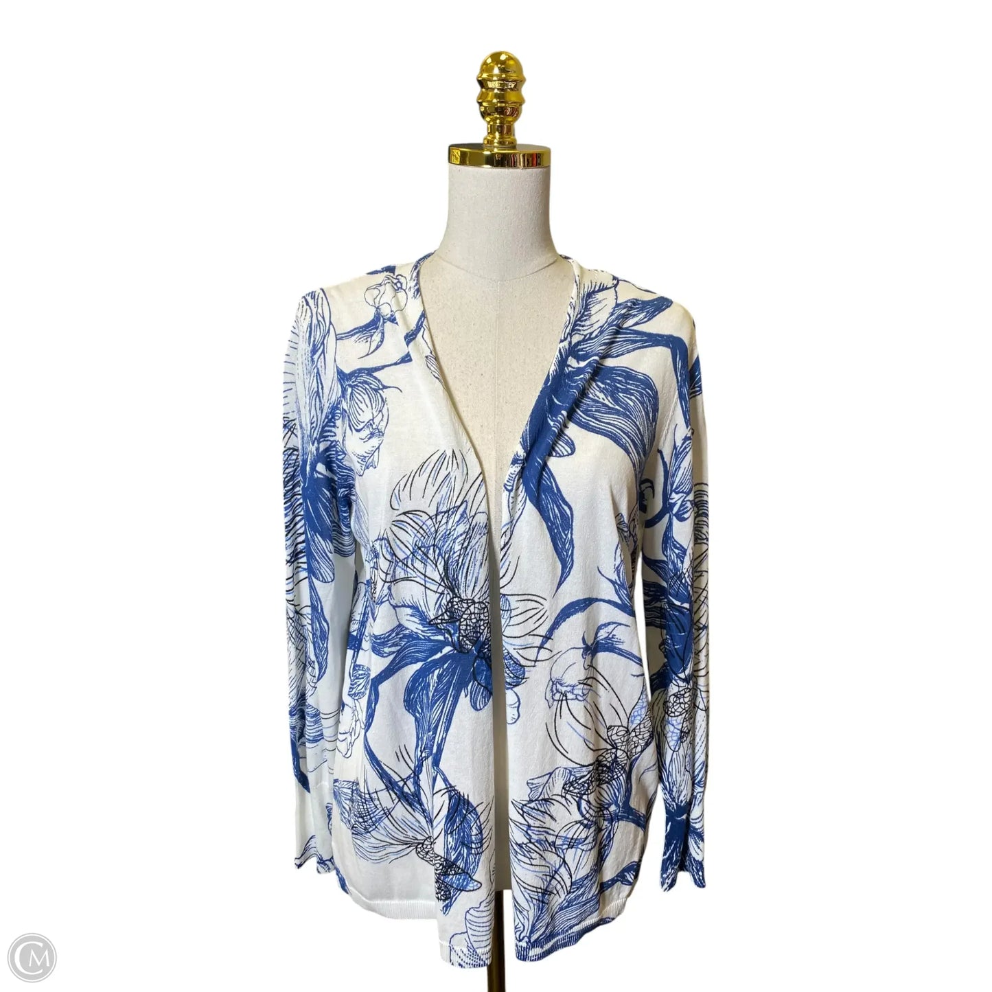 Cardigan By Chicos In Blue & White, Size: L