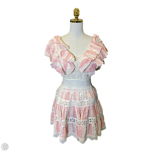 Top Short Sleeve By Olivaceous In Pink & White, Size: M