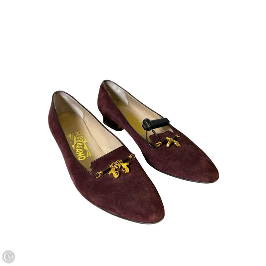 Shoes Luxury Designer By Ferragamo In Maroon, Size: 8.5