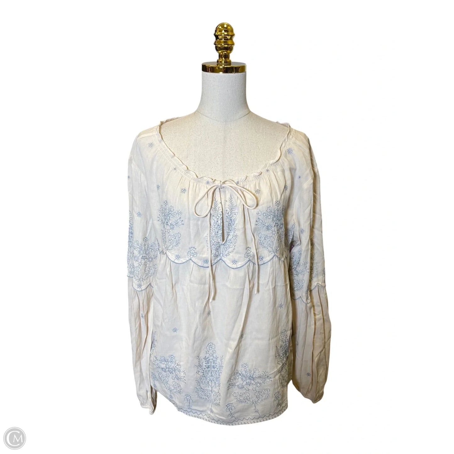 Top Long Sleeve By Current Air In Blue & Cream, Size: L
