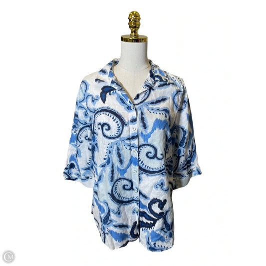Top 3/4 Sleeve By Chicos In Blue & White, Size: M