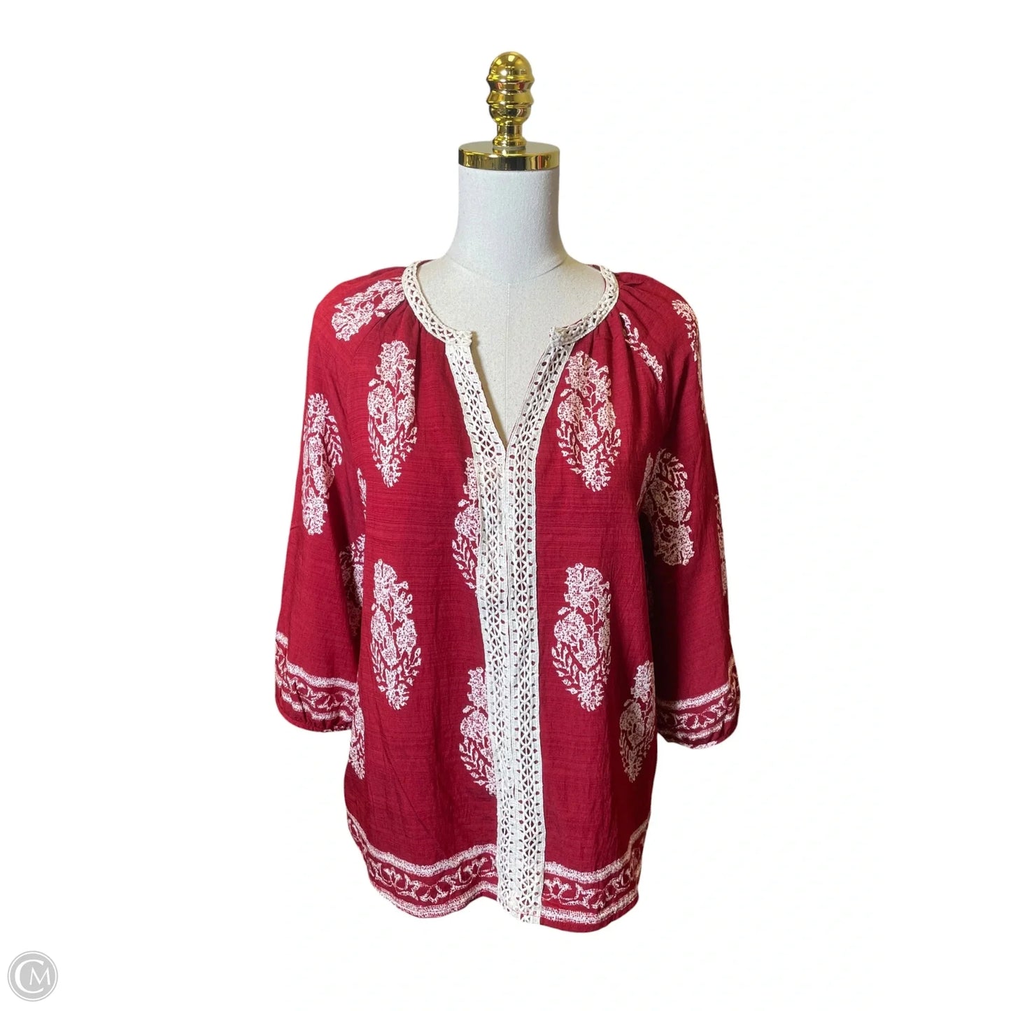 Top Long Sleeve By Clothes Mentor In Red & White, Size: L