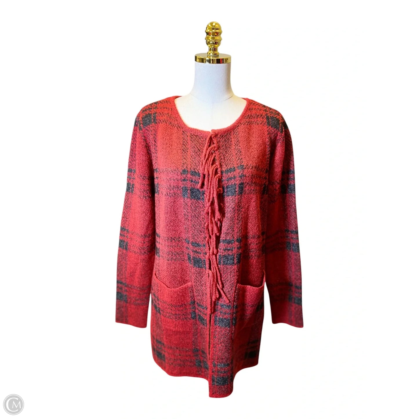 Cardigan By Adrienne Vittadini In Black & Red, Size: L