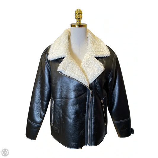 Jacket Faux Fur & Sherpa By Clothes Mentor In Black & Cream, Size: M