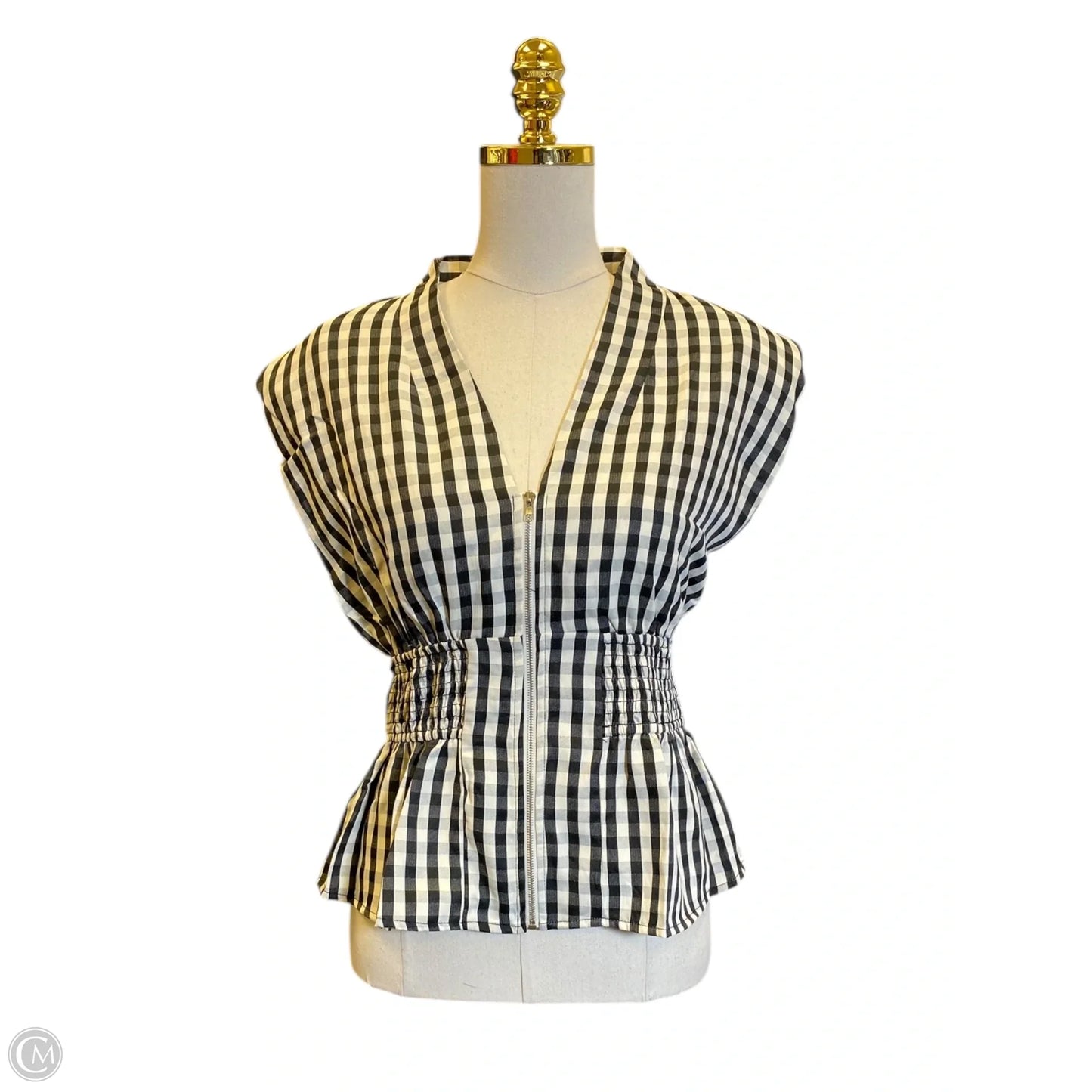 Top Short Sleeve By Glam In Checkered Pattern, Size: L