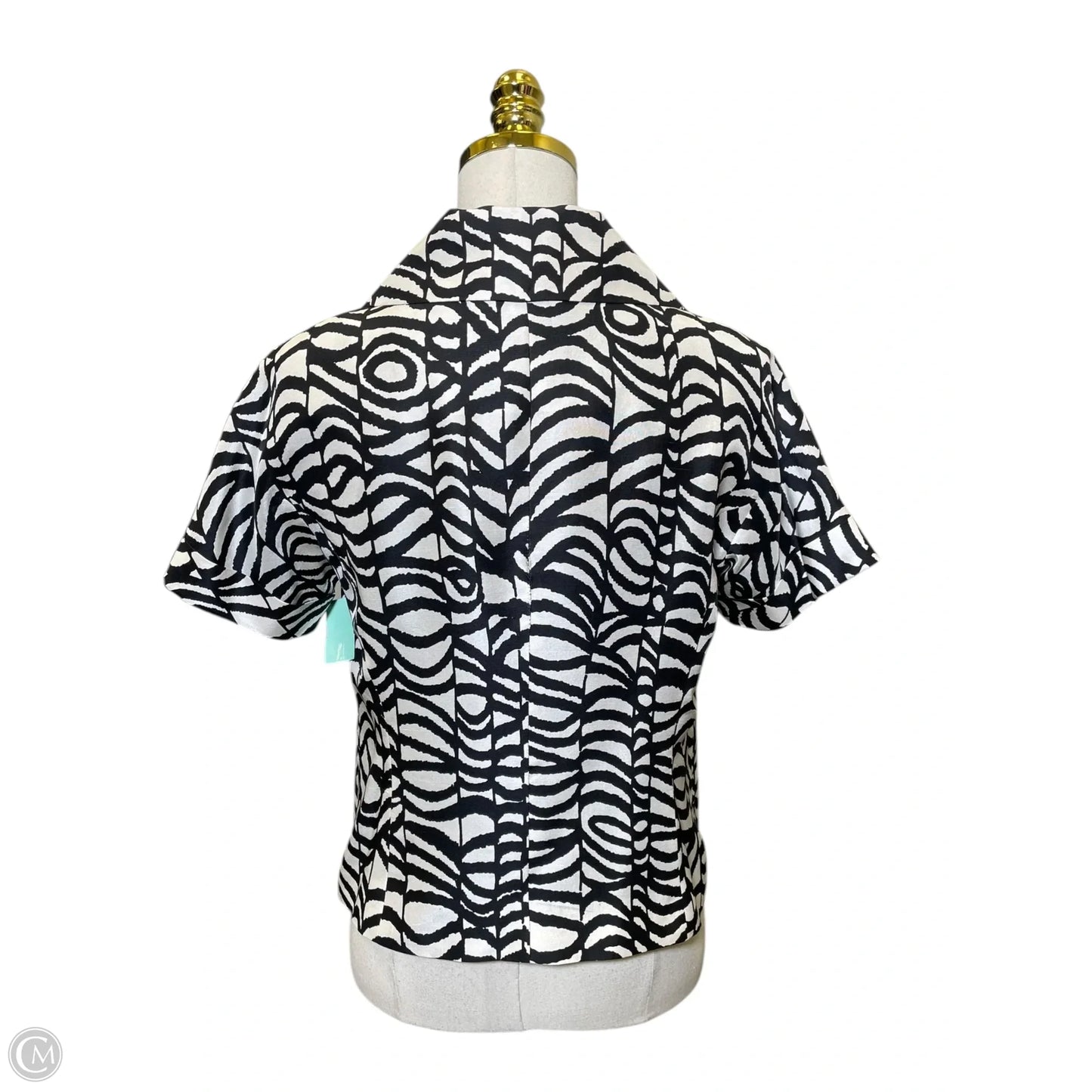 Top Short Sleeve Designer By Lafayette 148 In Black & White, Size: 8