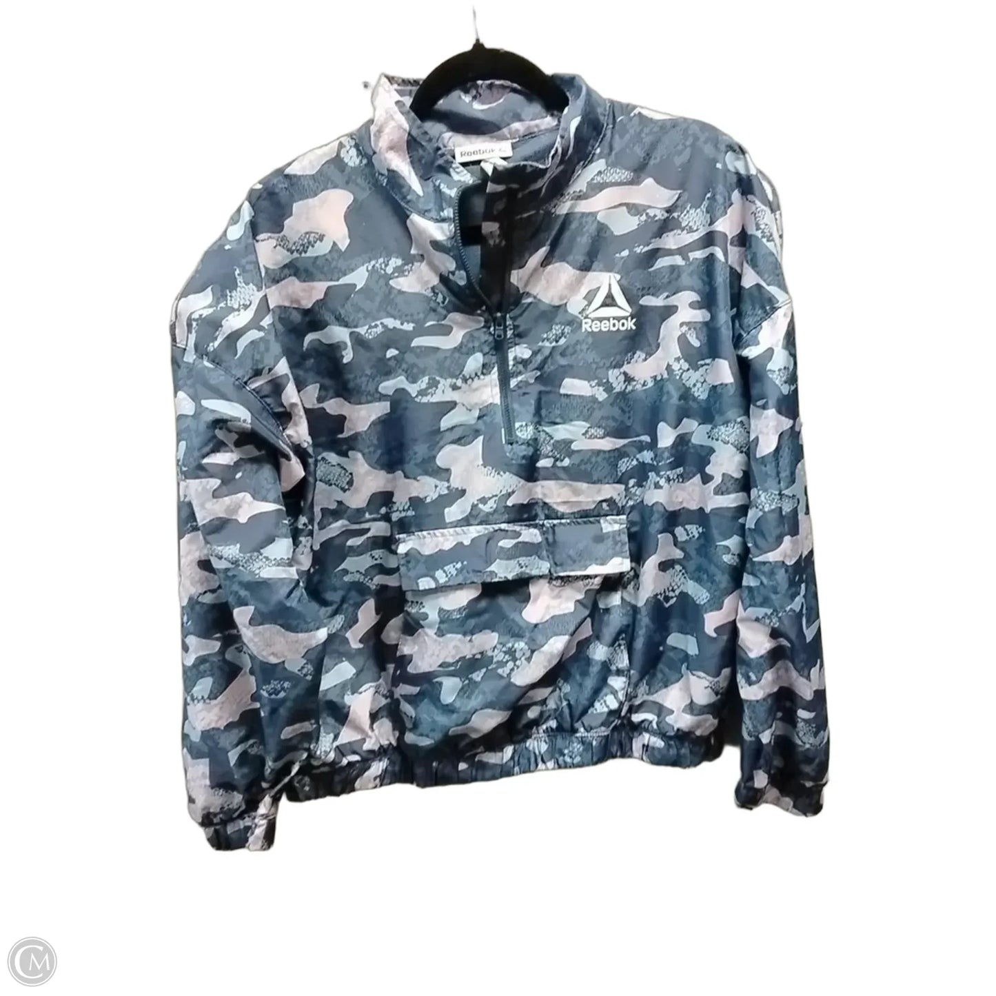 Athletic Jacket By Reebok In Camouflage Print, Size: L