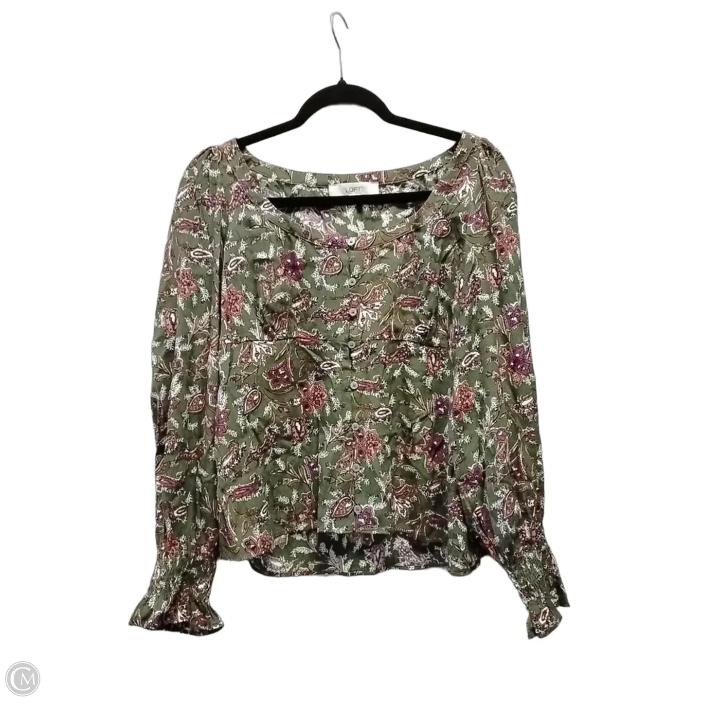 Blouse Long Sleeve By Loft In Green & Pink, Size: Xs