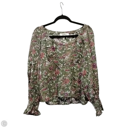 Blouse Long Sleeve By Loft In Green & Pink, Size: Xs