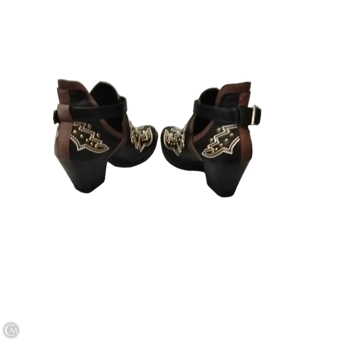 Boots Ankle Heels By Cme In Black & Gold, Size: 5.5