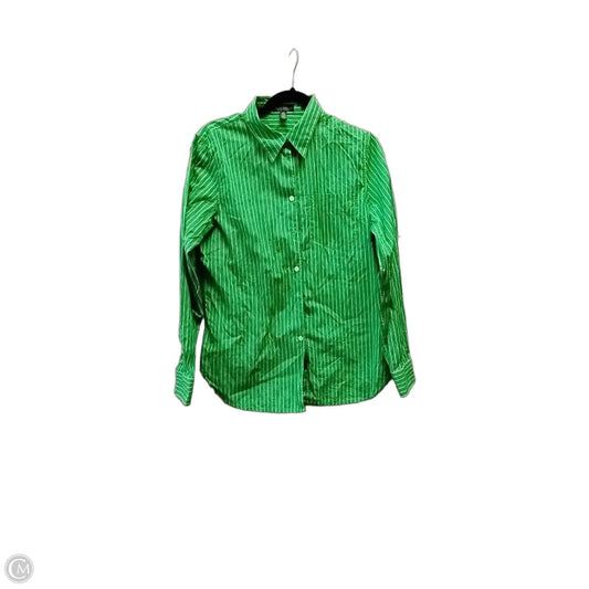 Blouse Long Sleeve By Lauren Jeans Co In Green & White, Size: L