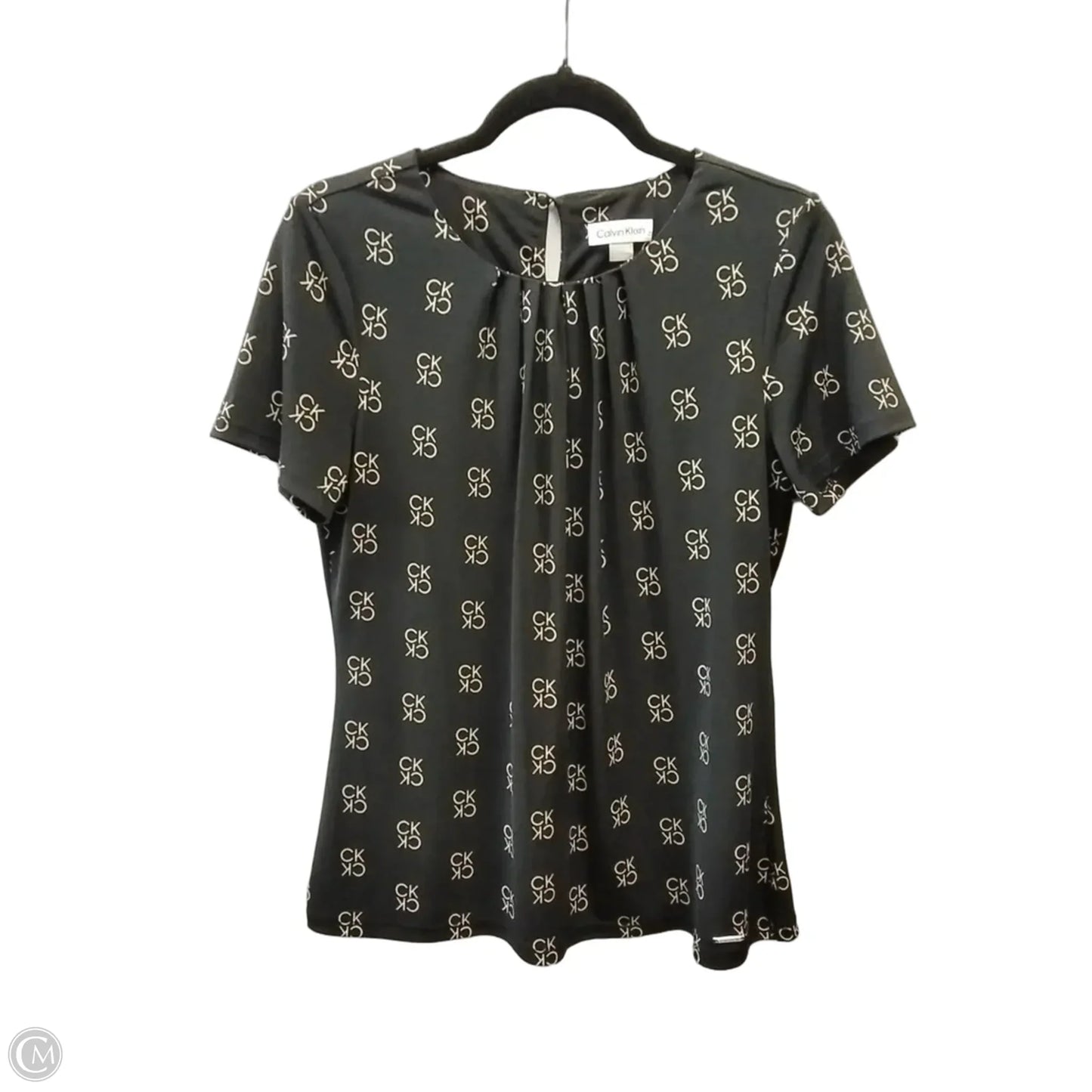 Blouse Short Sleeve By Calvin Klein In Black & Cream