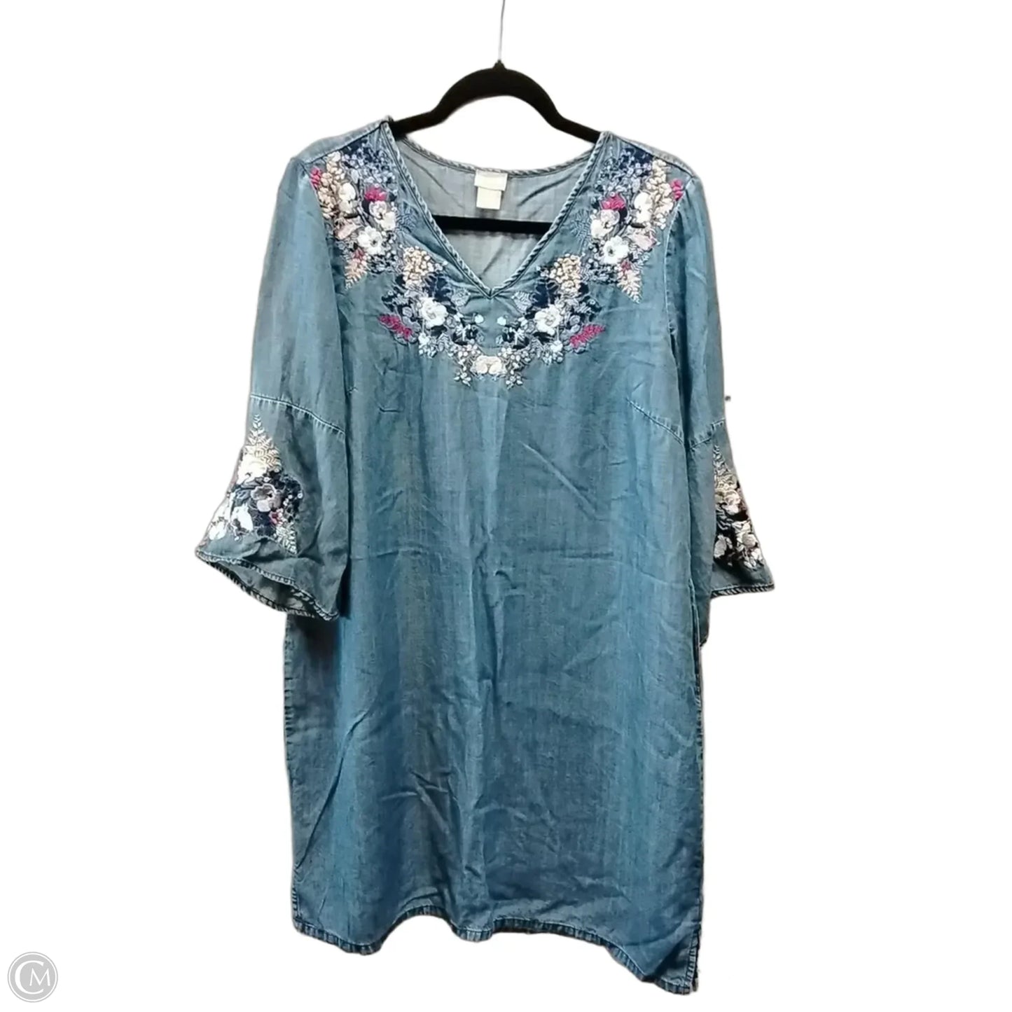 Dress Casual Midi By Chicos In Blue Denim, Size: 14p