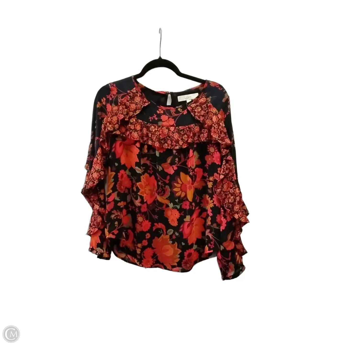 Blouse Long Sleeve By Loft In Black & Orange, Size: S