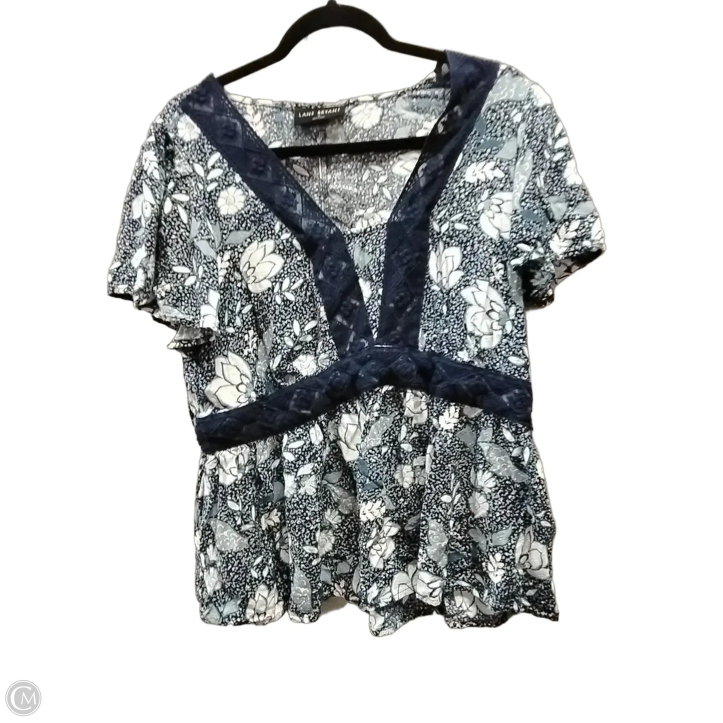 Blouse Short Sleeve By Lane Bryant In Blue & White, Size: Xl