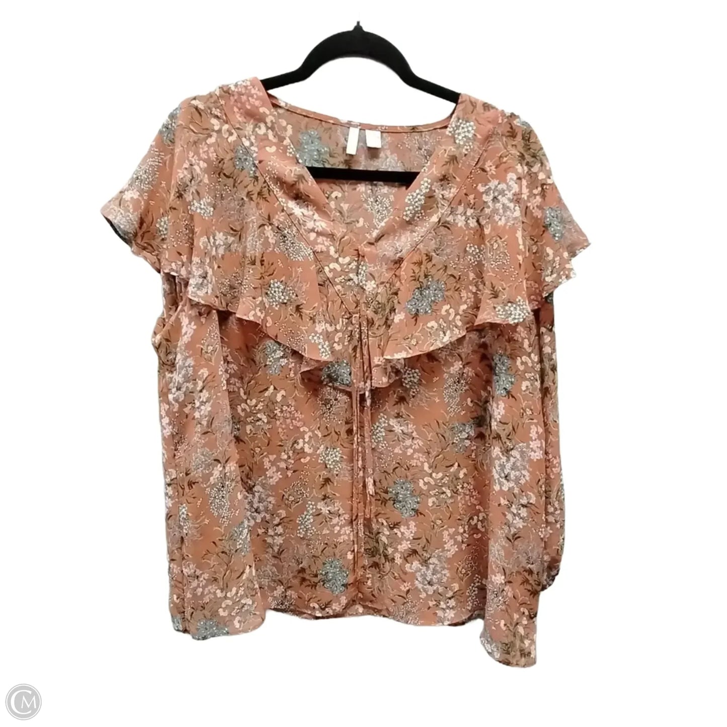 Blouse Long Sleeve By Cato In Floral Print, Size: 18