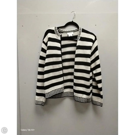 Sweater Cardigan By Talbots In Striped Pattern, Size: M