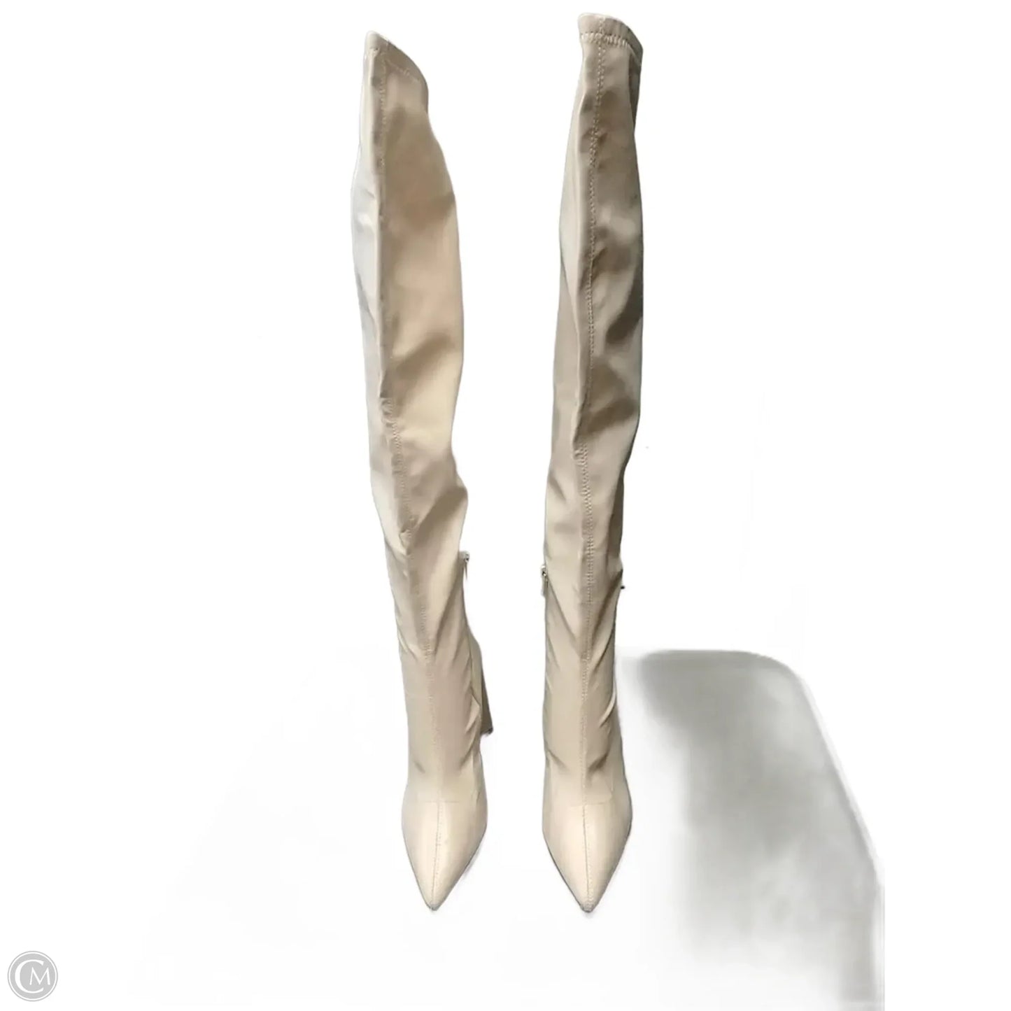 Boots Knee Heels By Clothes Mentor In Beige, Size: 7.5