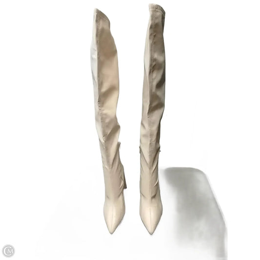 Boots Knee Heels By Clothes Mentor In Beige, Size: 7.5