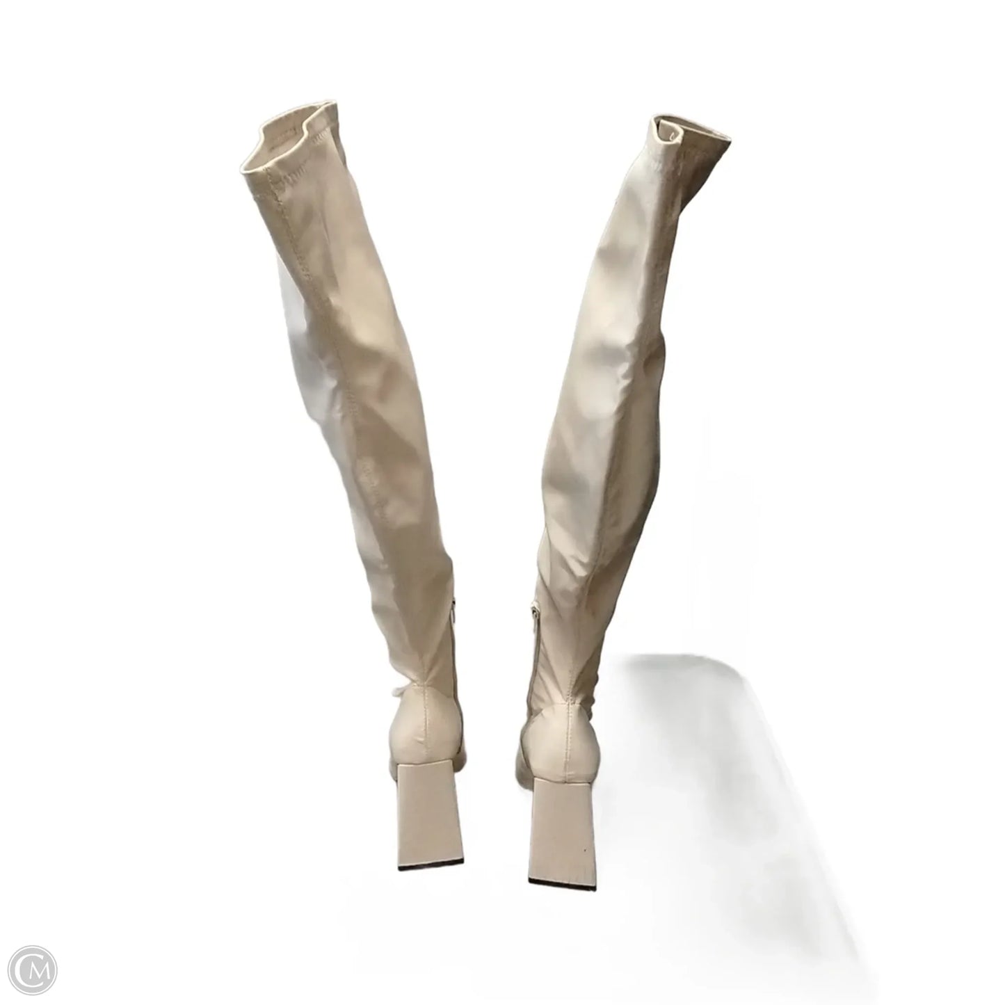 Boots Knee Heels By Clothes Mentor In Beige, Size: 7.5