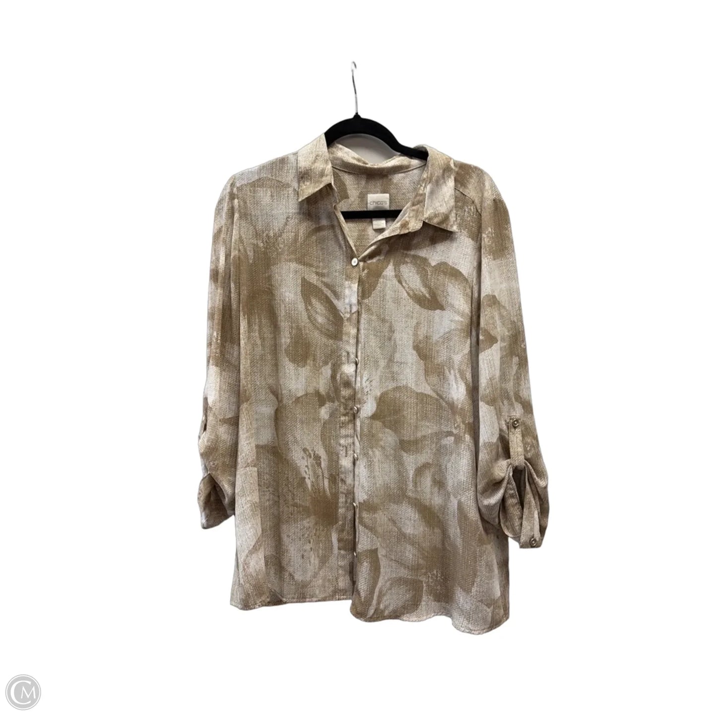 Blouse Long Sleeve By Chicos In Beige, Size: L