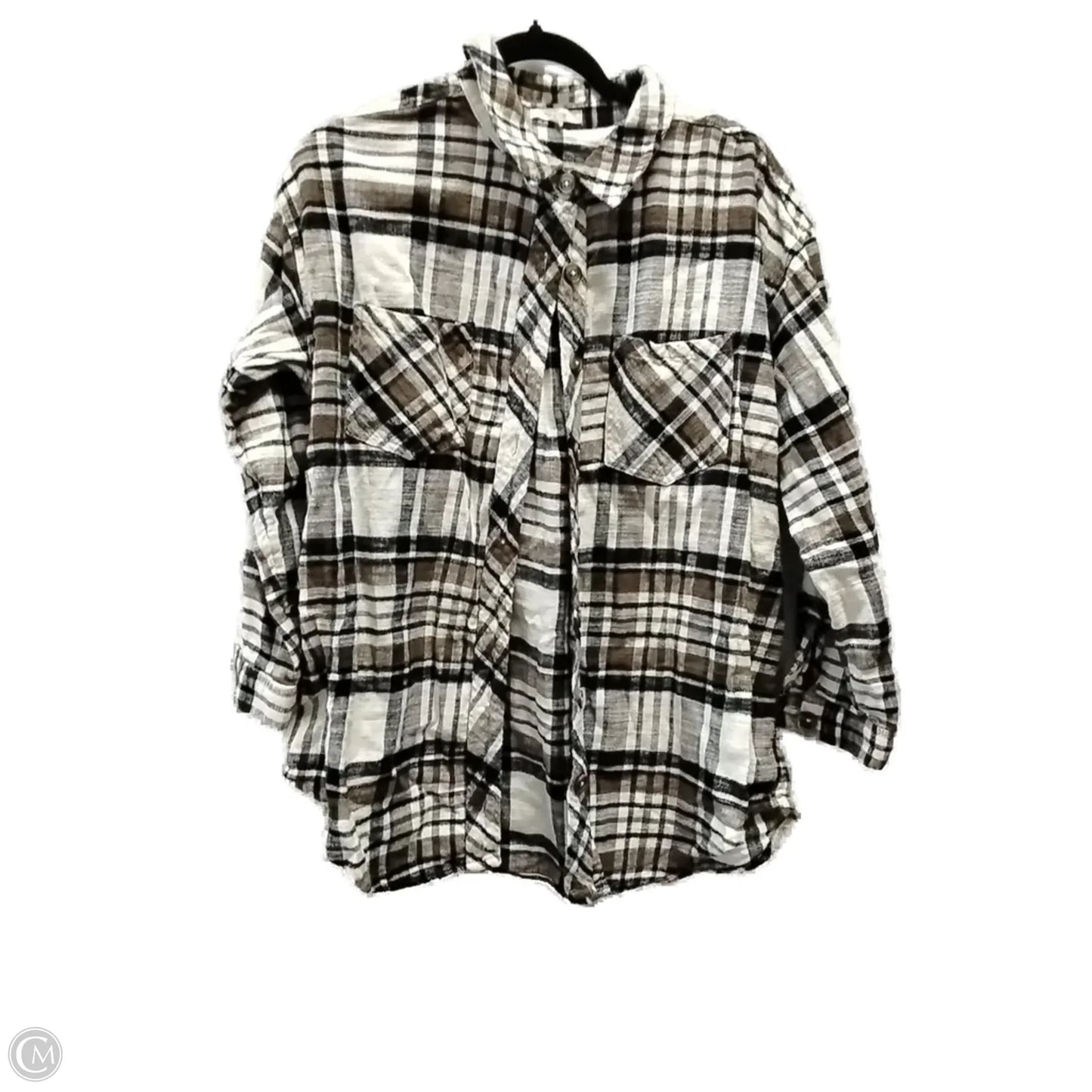 Top Long Sleeve By Maurices In Plaid Pattern, Size: L