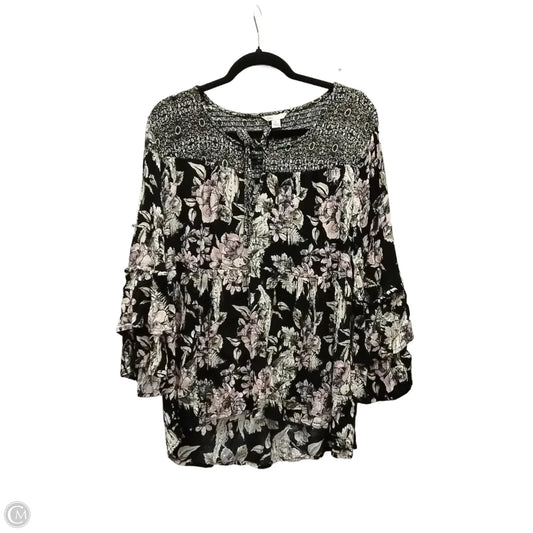Blouse Long Sleeve By Cato In Floral Print, Size: Xl