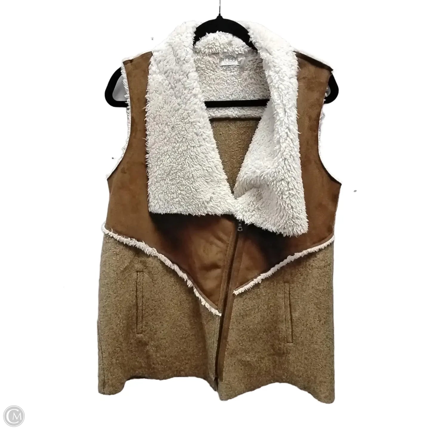 Vest Faux Fur & Sherpa By Logo In Brown & Cream, Size: M