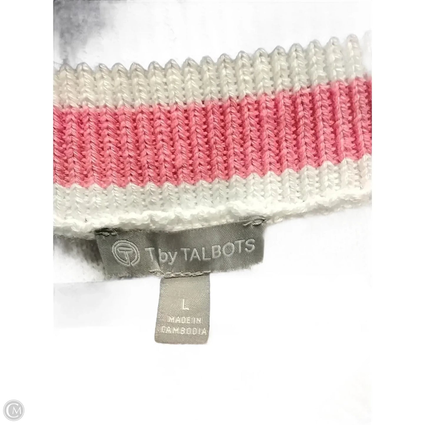 Sweater By Talbots In Pink & White, Size: L