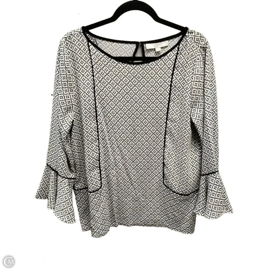 Blouse Long Sleeve By Loft In Geometric Pattern, Size: M