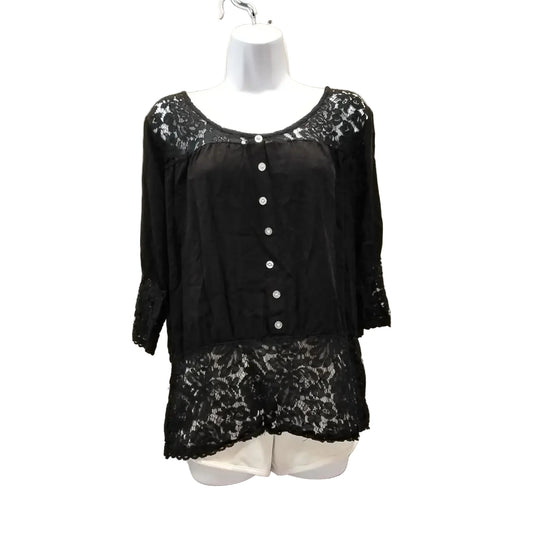 Blouse Long Sleeve By Clothes Mentor In Black, Size: L