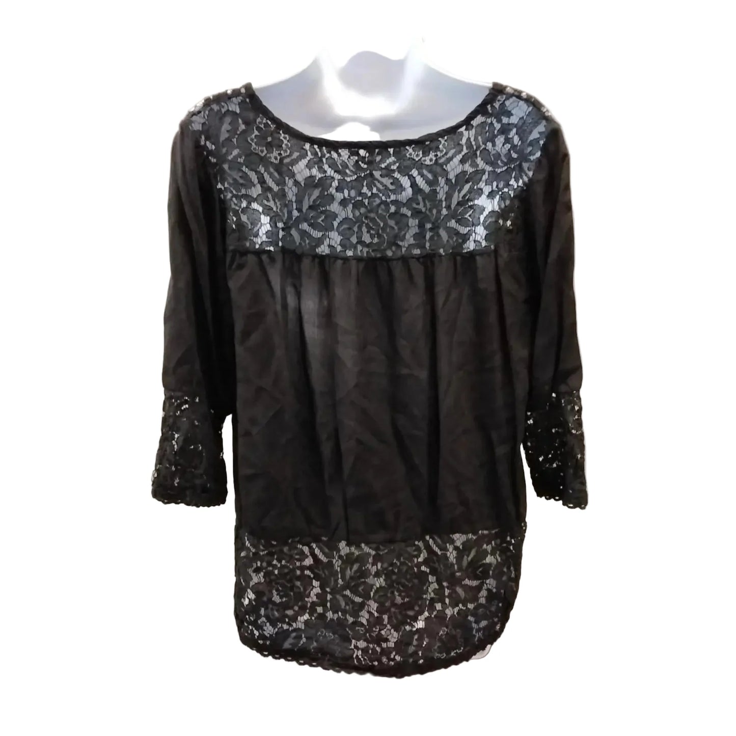 Blouse Long Sleeve By Clothes Mentor In Black, Size: L