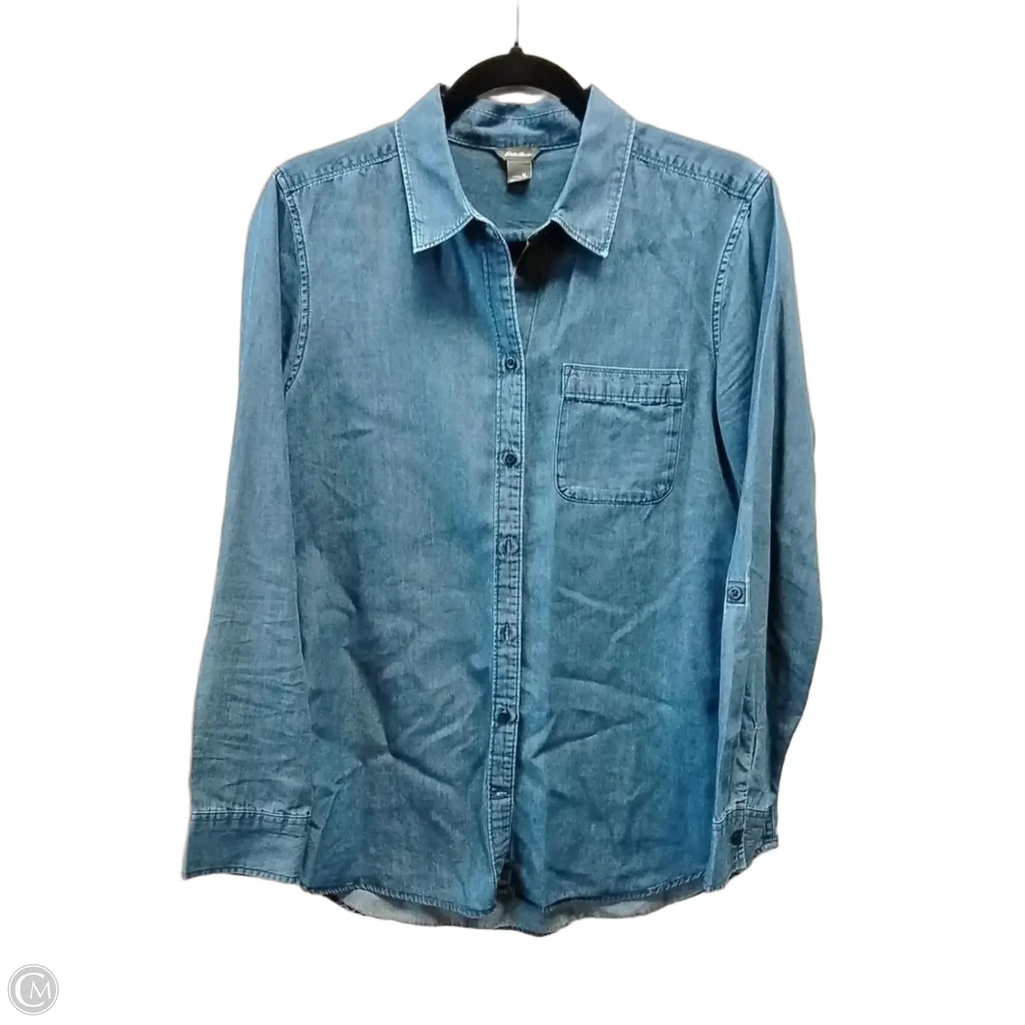 Blouse Long Sleeve By Eddie Bauer In Blue Denim, Size: M