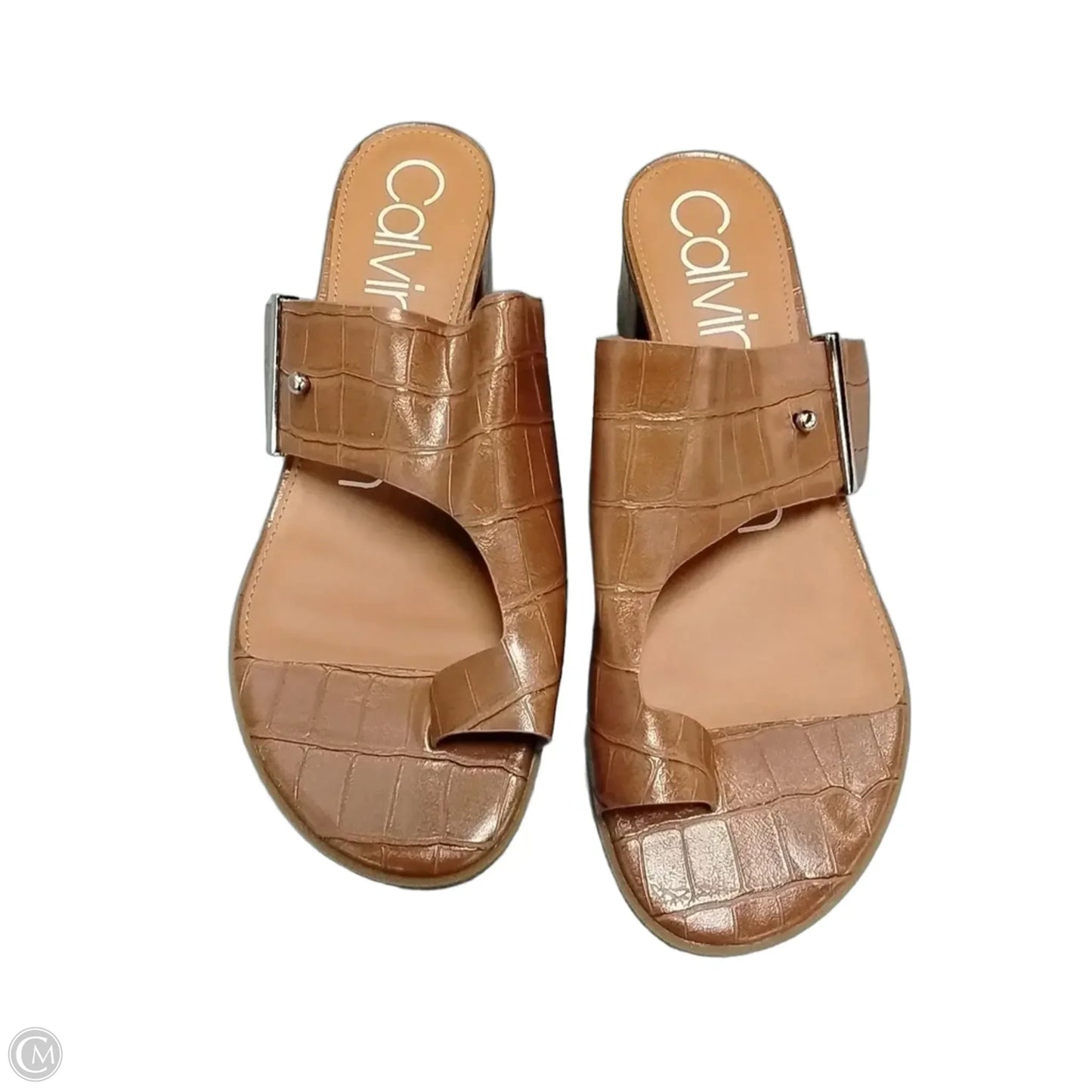 Sandals Heels Kitten By Calvin Klein In Brown, Size: 8.5