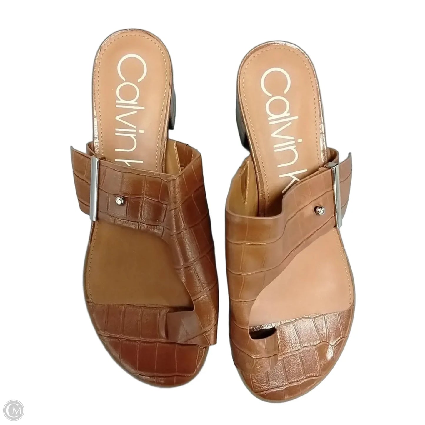 Sandals Heels Kitten By Calvin Klein In Brown, Size: 8.5