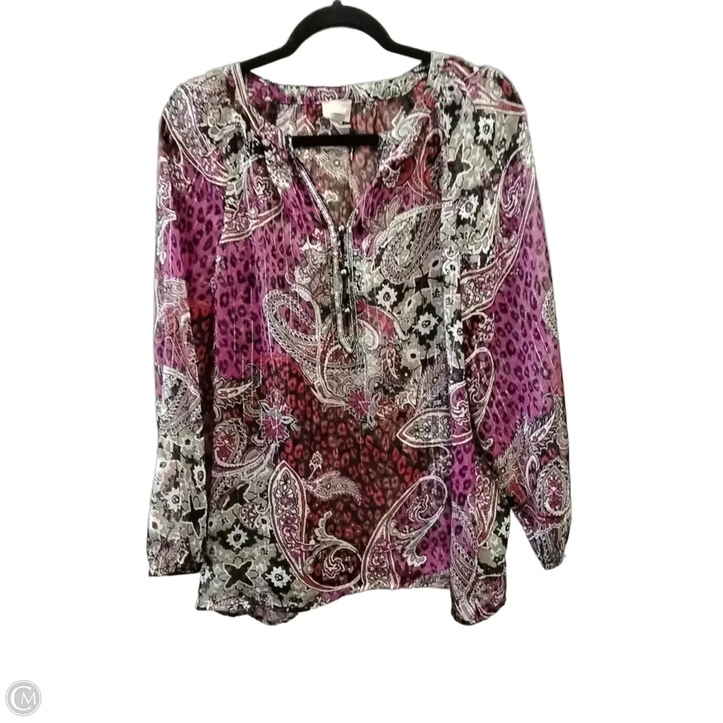 Blouse Long Sleeve By Chicos In Paisley Print, Size: L
