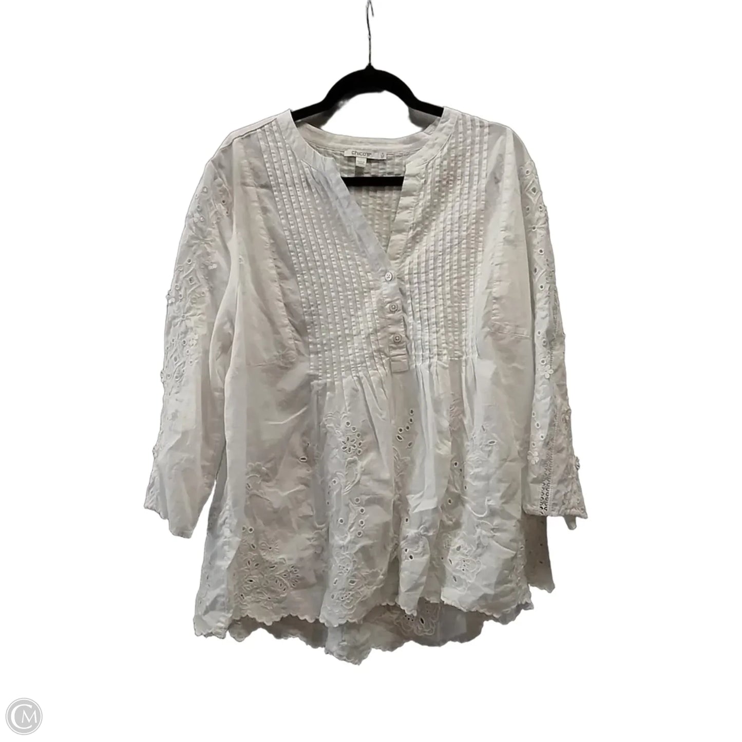 Blouse Long Sleeve By Chicos In White, Size: Xxl
