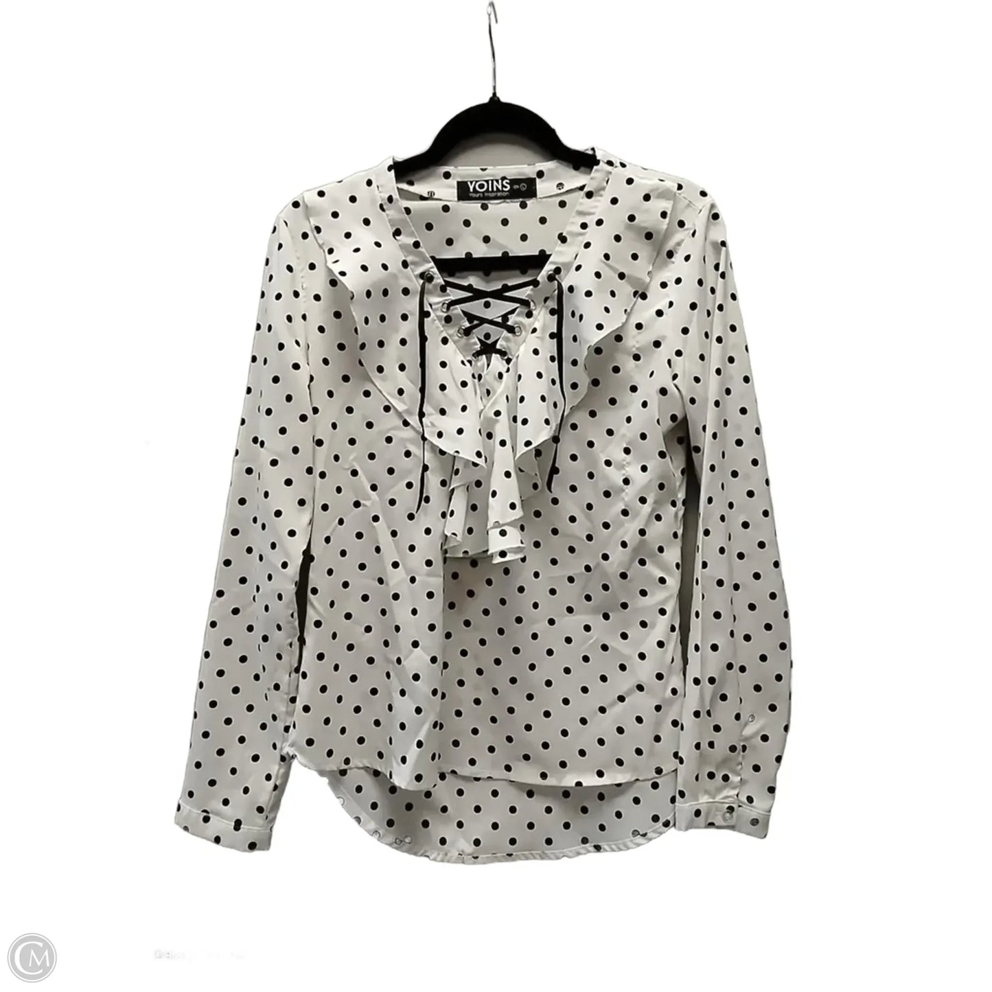 Blouse Long Sleeve By Clothes Mentor In Polkadot Pattern, Size: L
